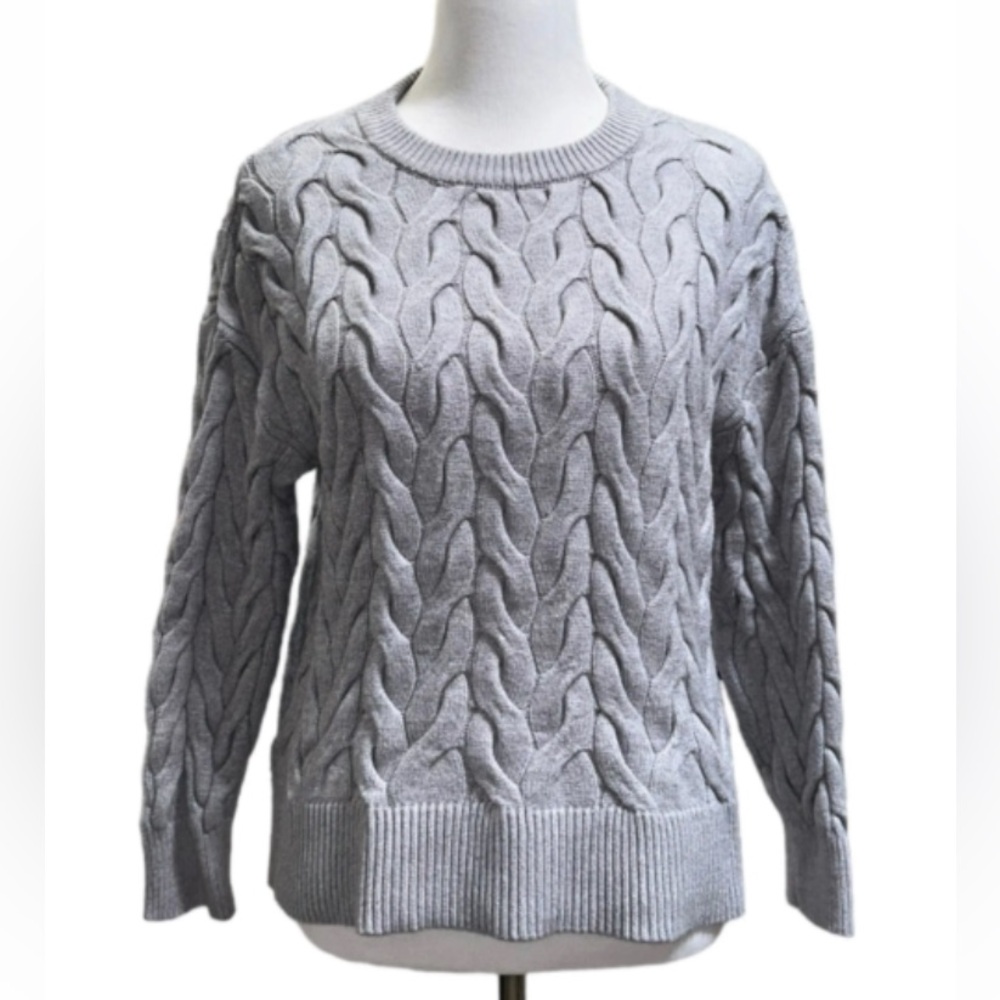 Philosophy Sweater Womens Medium Gray Pullover Cable Knit Chunky Crew Neck